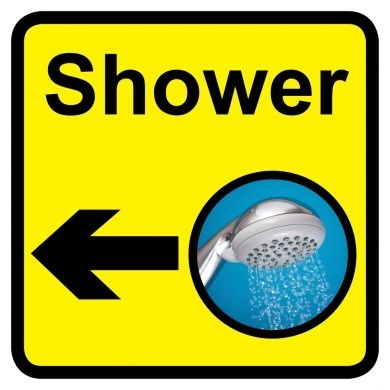 Shower sign with left arrow - 300mm x 300mm